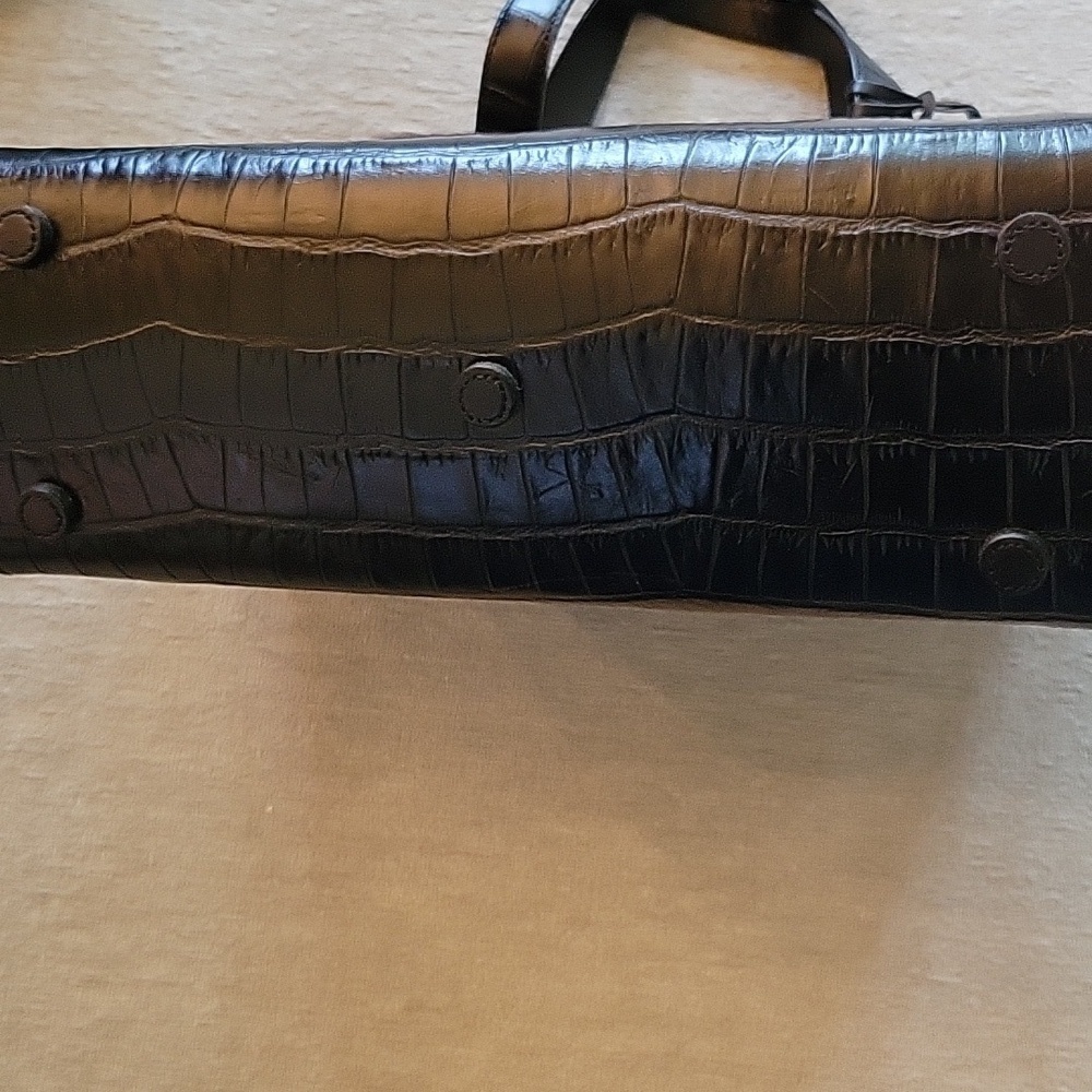 Brighton Chocolate Heart-Detail Satchel Wool and Crocodile Leather. - Picture 6 of 11